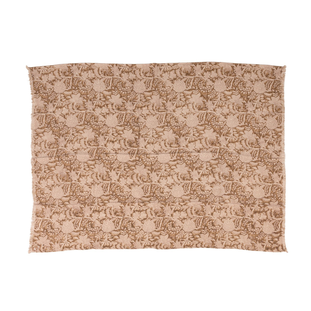 Cotton Double Cloth Block Printed Throw with Eyelash Fringe