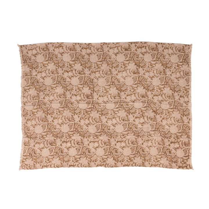 Cotton Double Cloth Block Printed Throw with Eyelash Fringe