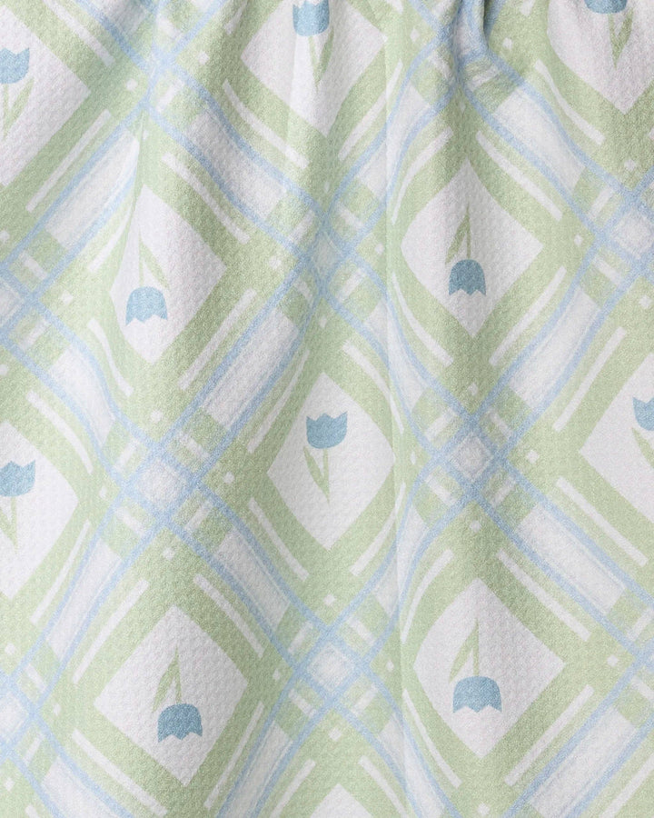 Geometry towel with green and blue geometric pattern