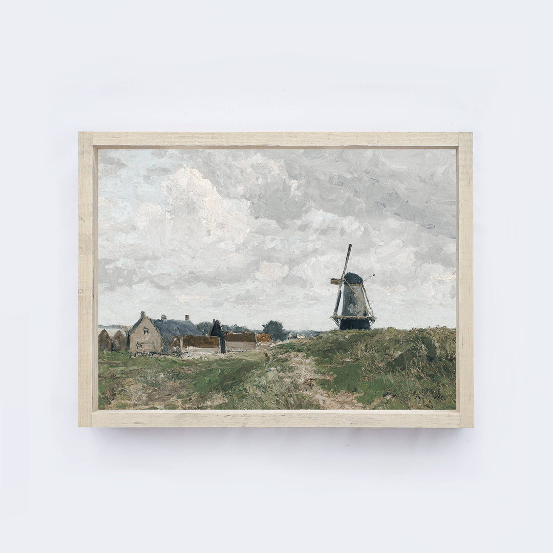 Vintage Dutch Windmill Print Framed