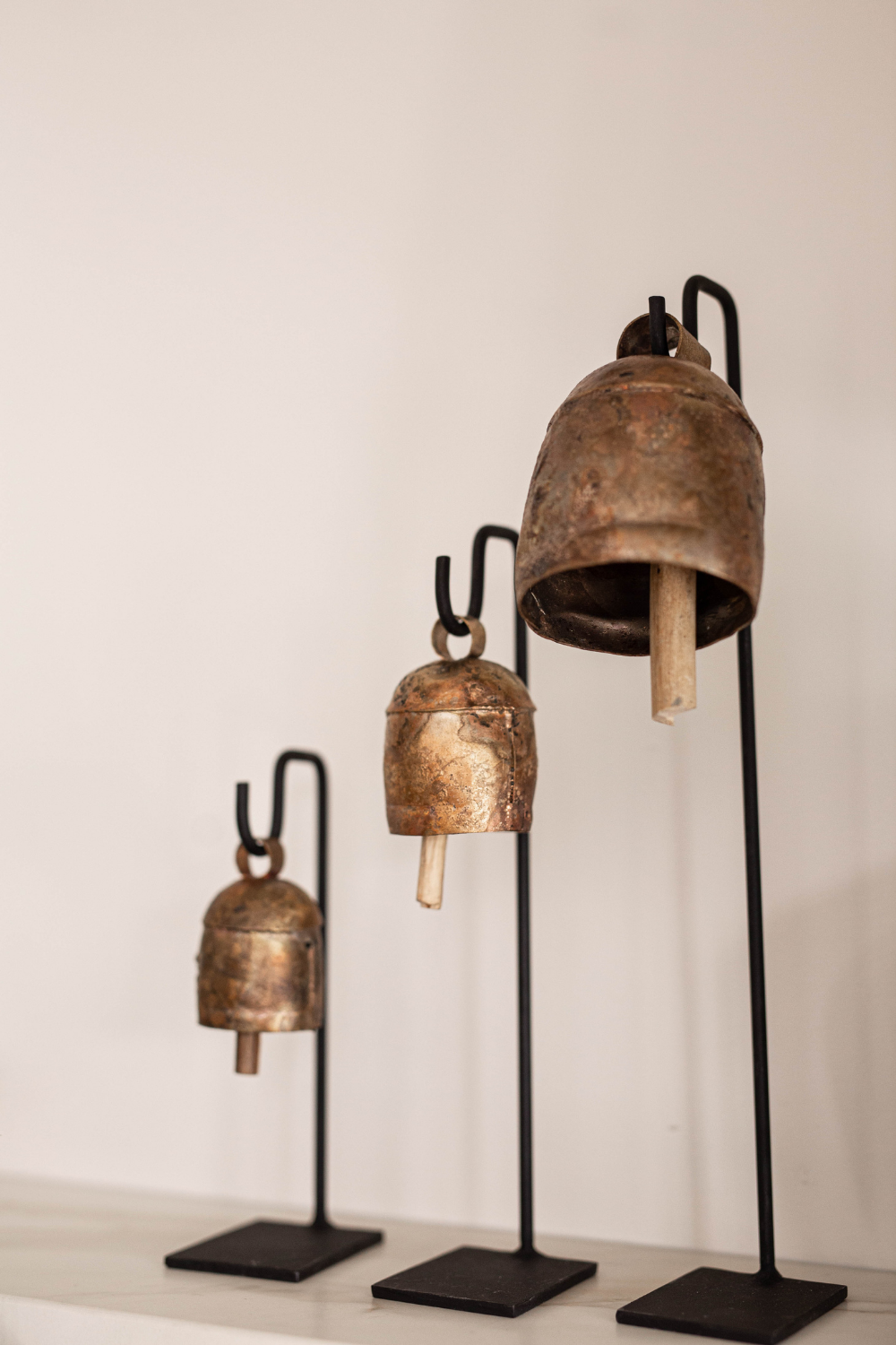 Vintage Inspired Iron Bell Stands Shelf Styling