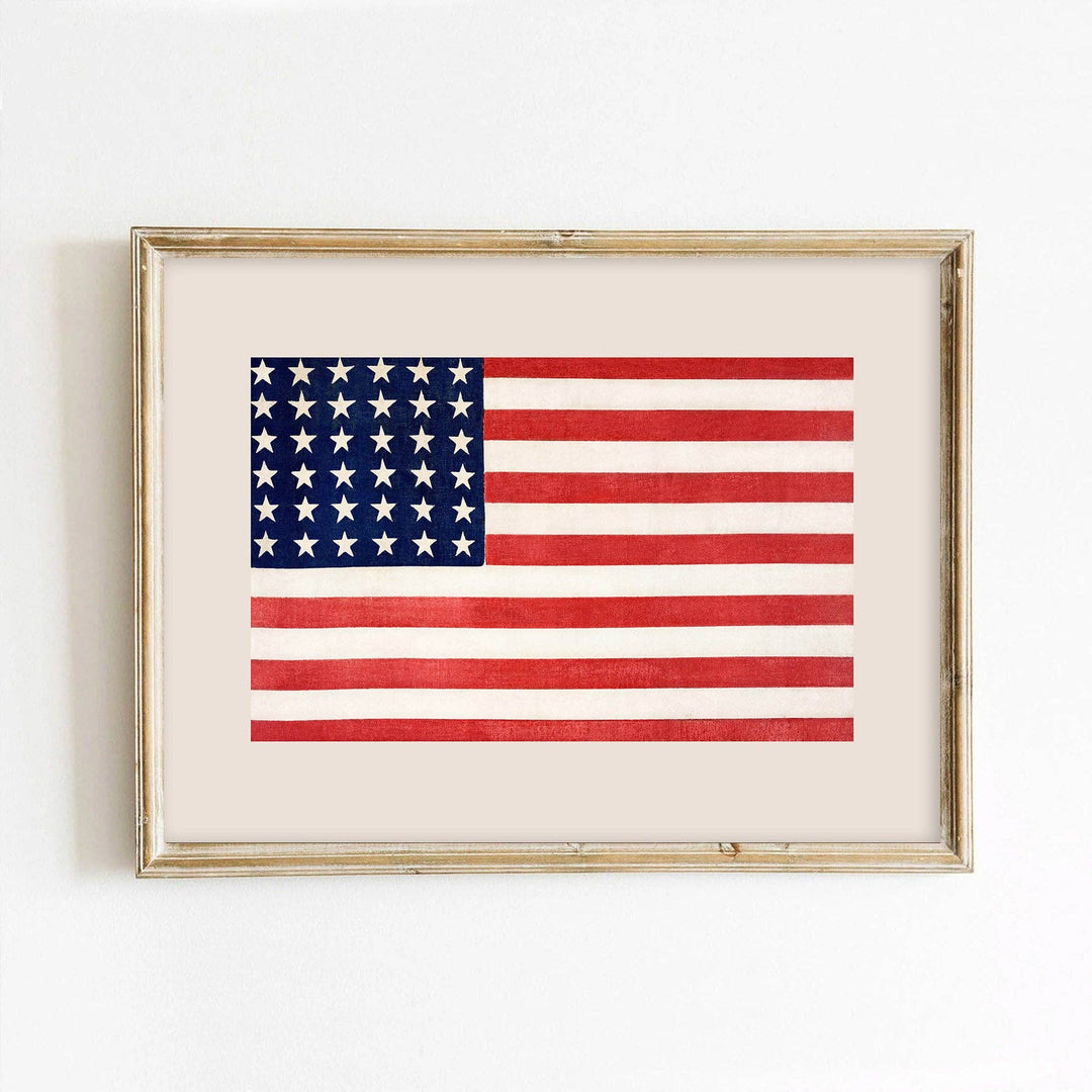 Framed American flag on a white background