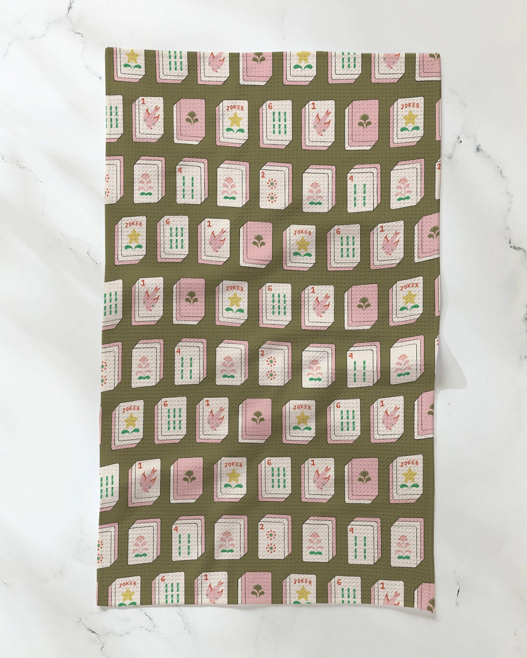 Flower Tiles Tea Towel: Green