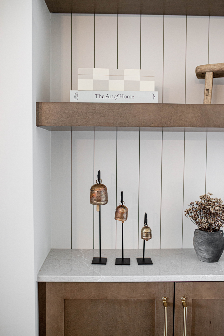 Vintage Inspired Iron Bell Stands Shelf Styling