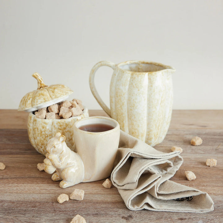Stoneware Pumpkin Shaped Jar with Lid