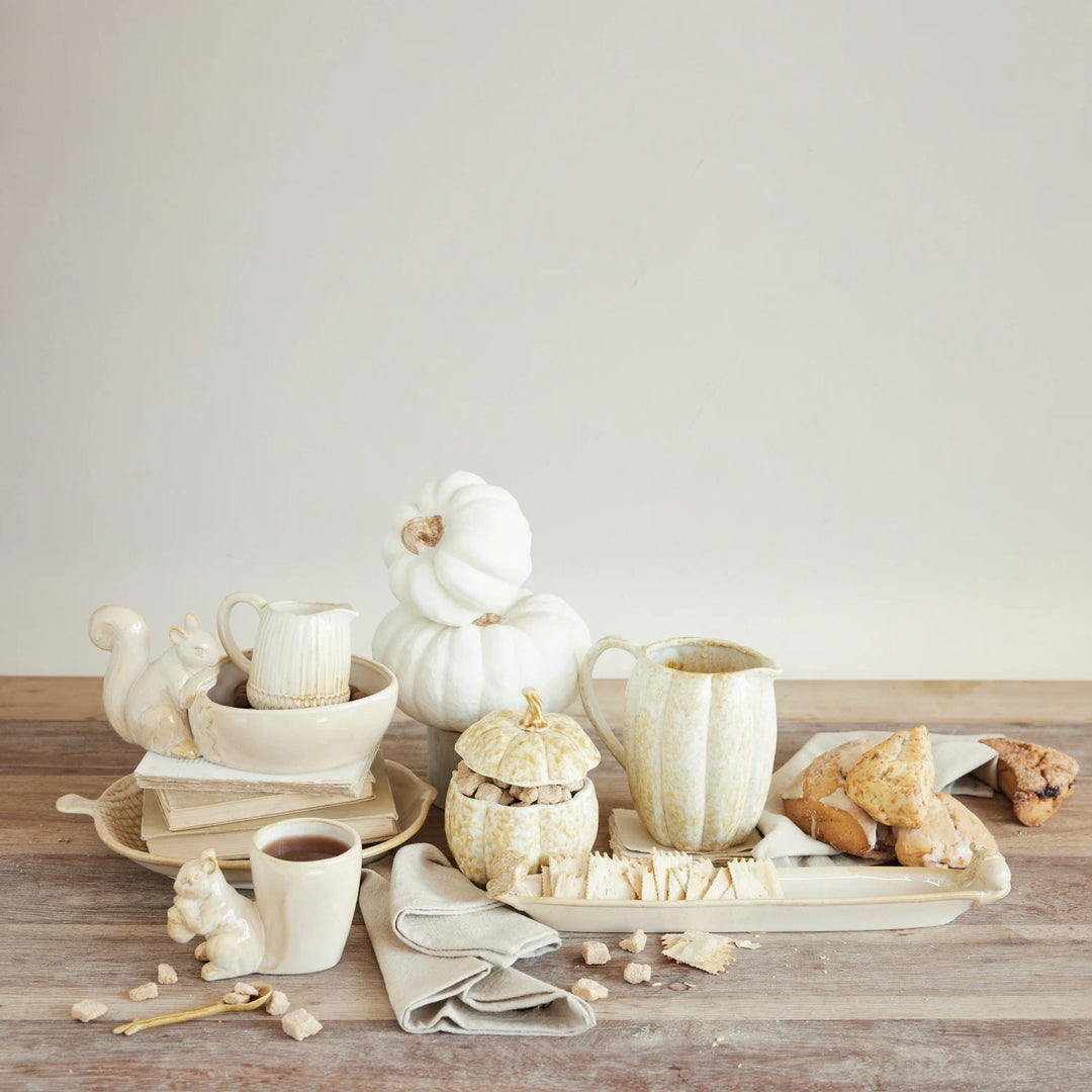 Stoneware Pumpkin Shaped Jar with Lid