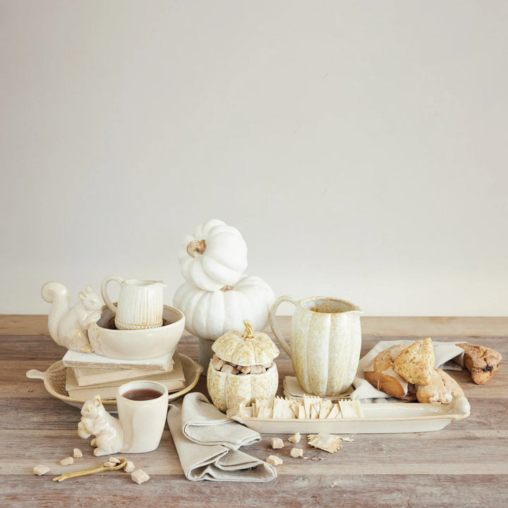 Stoneware Pumpkin Shaped Jar with Lid