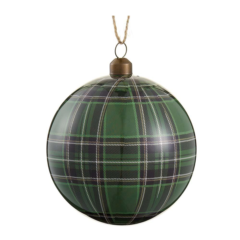 Green plaid Christmas ornament with a gold cap