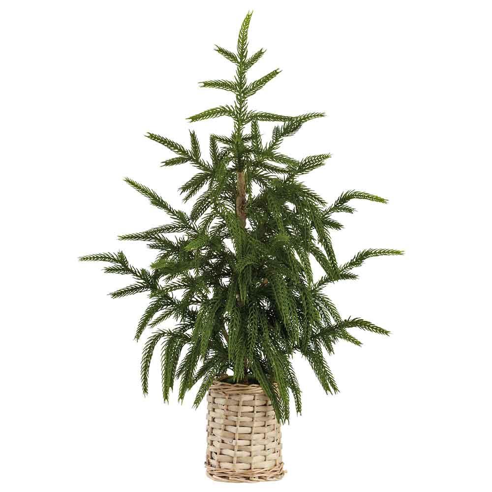 Potted Christmas tree with a wicker basket 