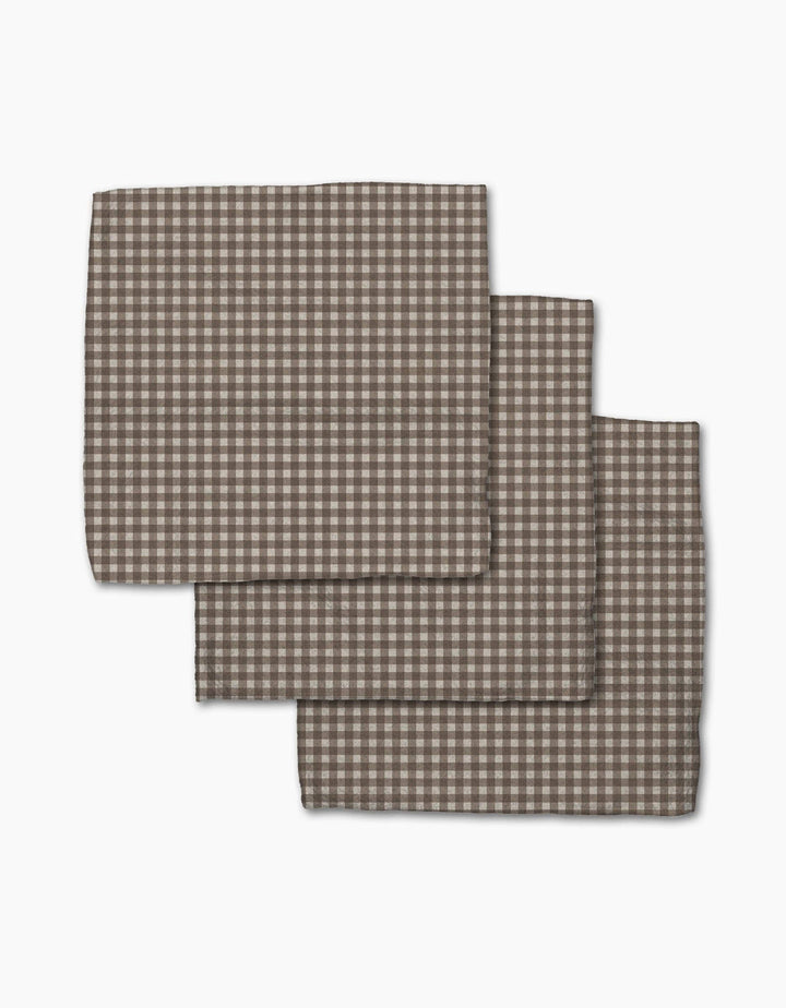 Set of three brown checkered dish clothes 