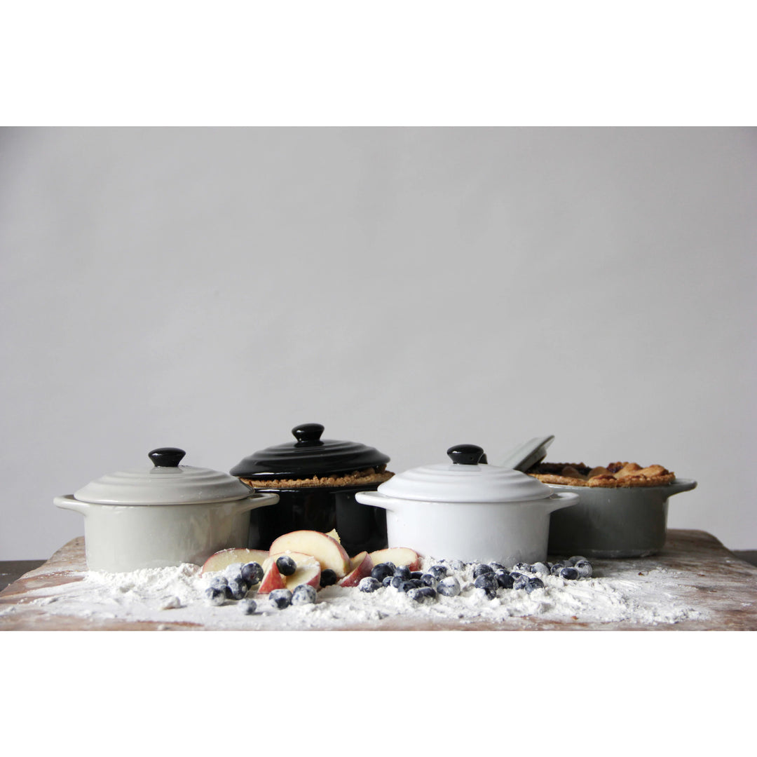 stoneware brie bakers white, grey, and black colors