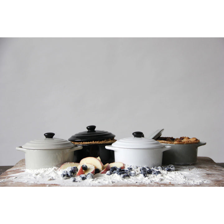 stoneware brie bakers white, grey, and black colors