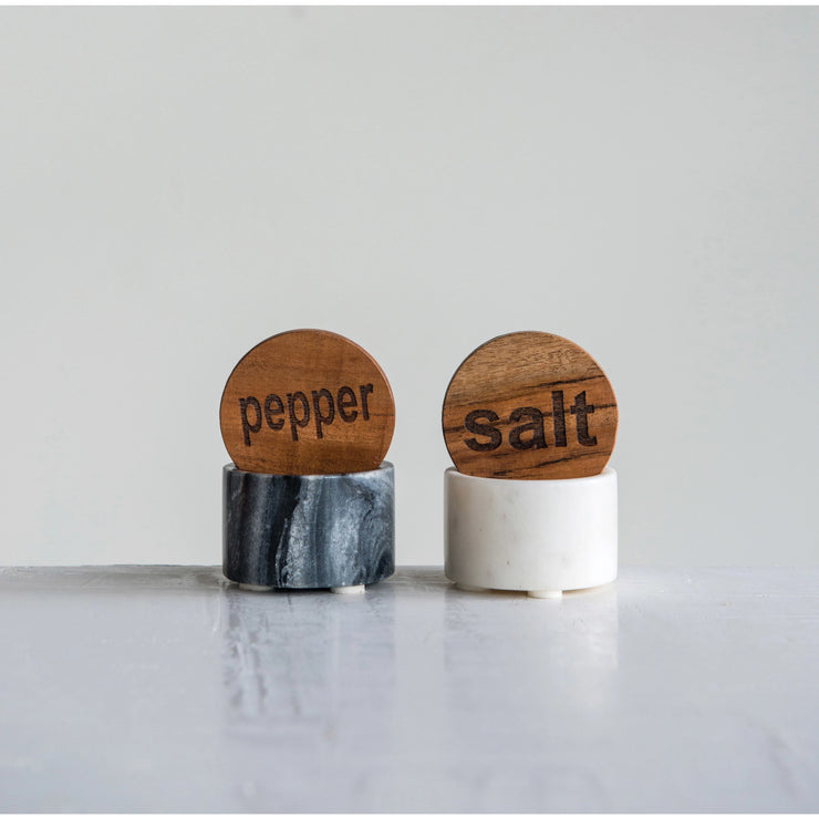 Salt and Pepper Container with Wood Lid, 2 Styles