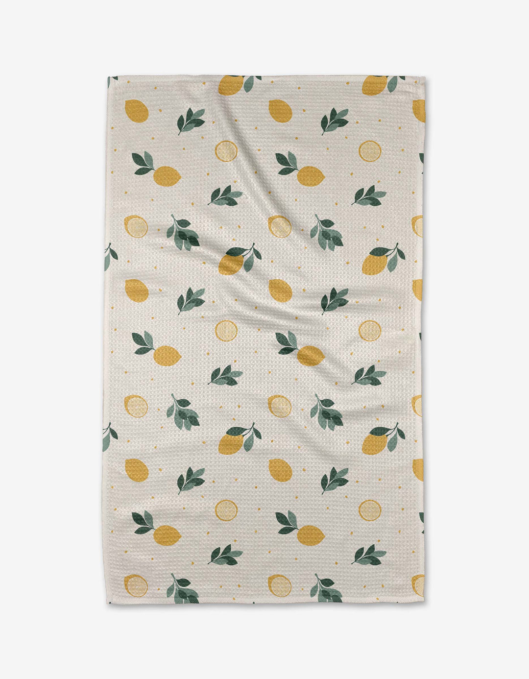 Geometry towel with lemon and leaf pattern on a white background