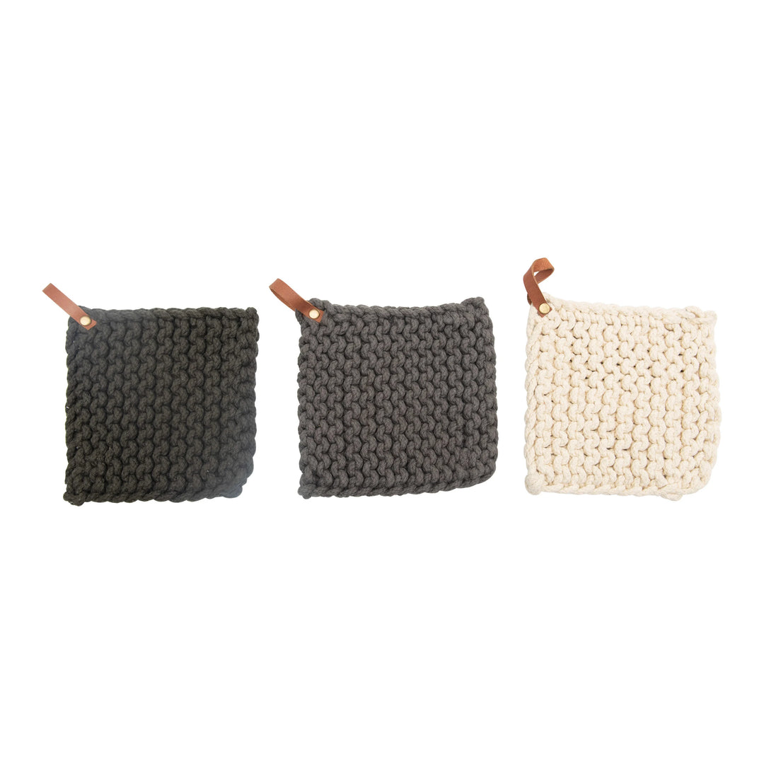Crocheted Pot Holders in charcoal, gray, and cream 