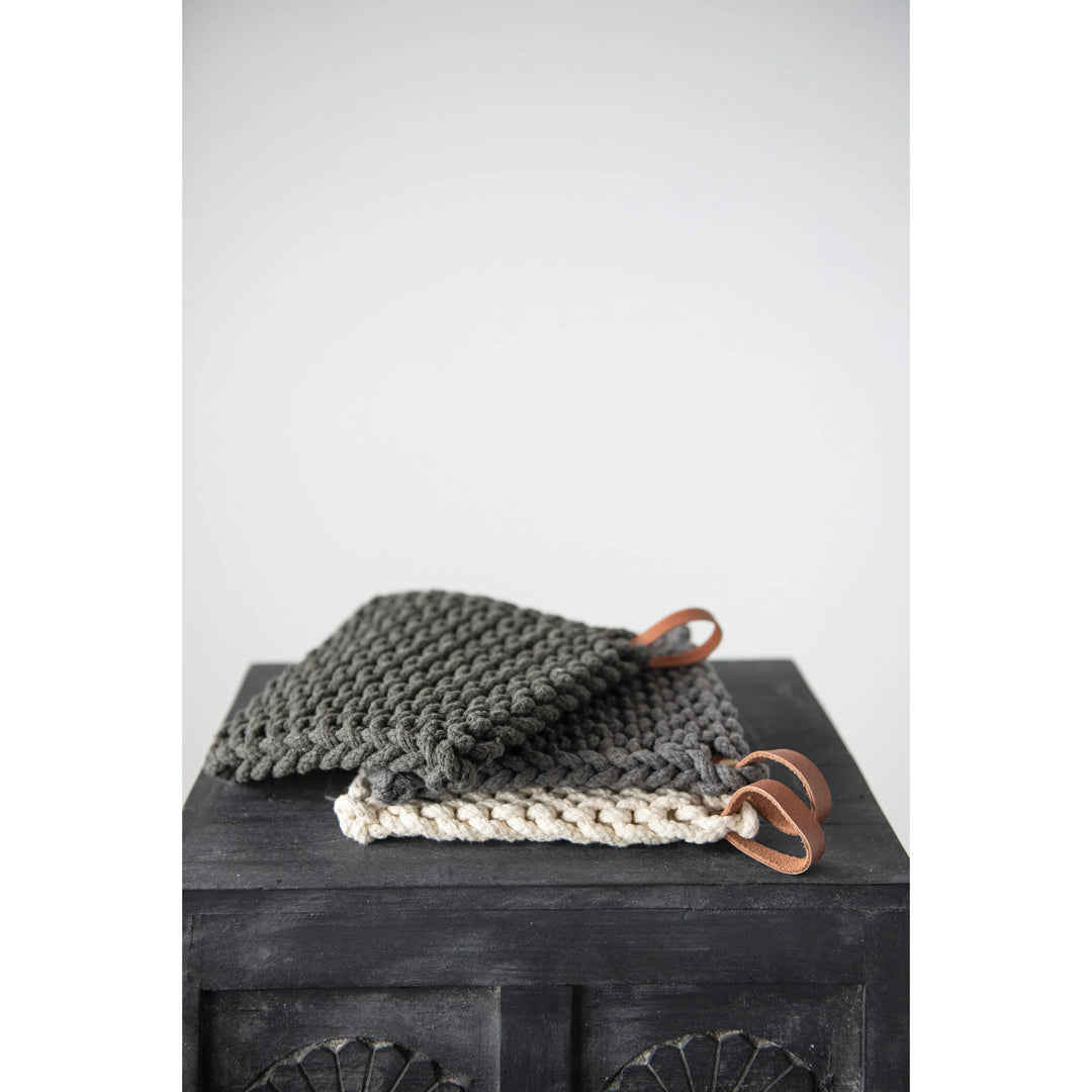 Crocheted Pot Holders in charcoal, gray, and cream 