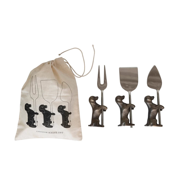 set of decorative dog cheese knives