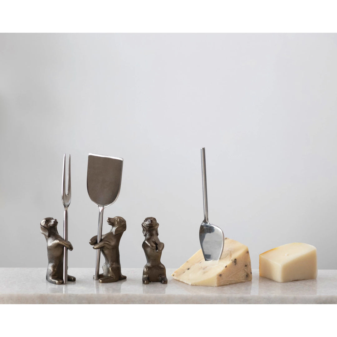 set of decorative dog cheese knives