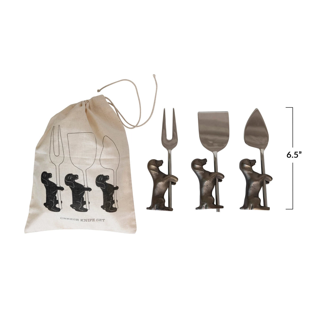 set of decorative dog cheese knives