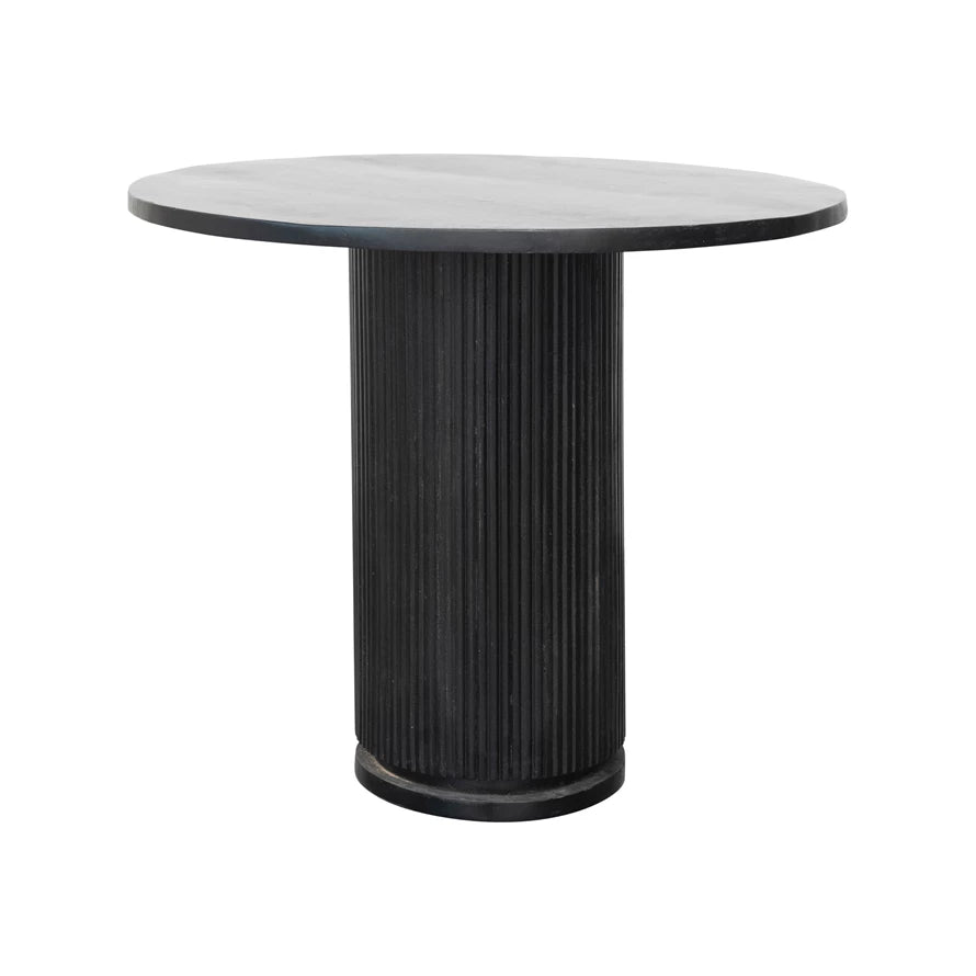 Mango Wood Dining Table with Black Ribbed Base, Stained Finish