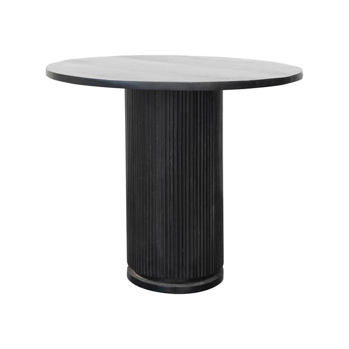 Mango Wood Dining Table with Black Ribbed Base, Stained Finish