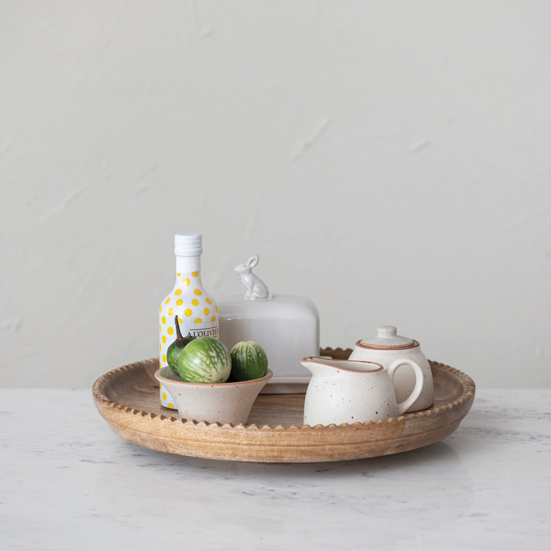 Mango Wood Lazy Susan w/ Scalloped Edge