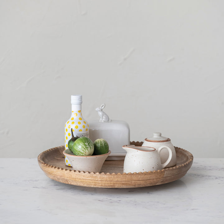 Mango Wood Lazy Susan w/ Scalloped Edge