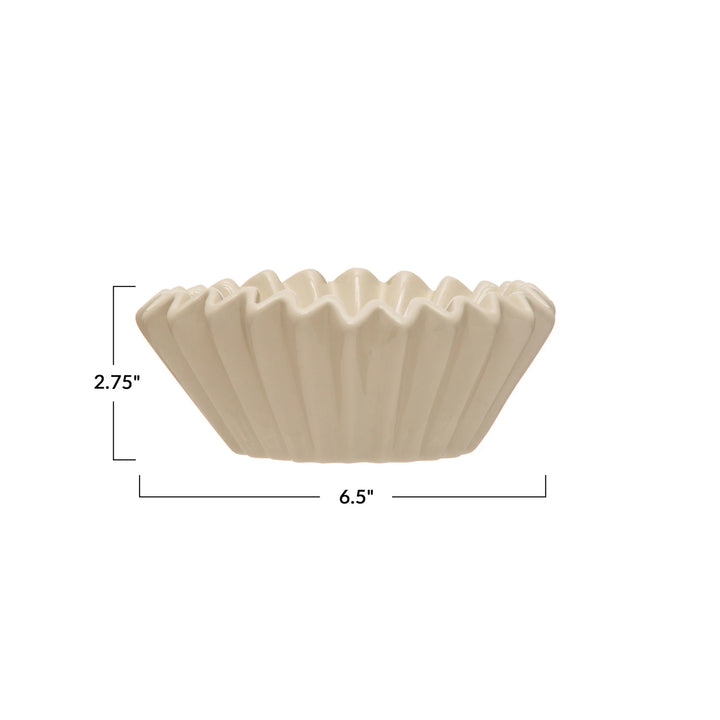 white stoneware fluted bowl with dimensions