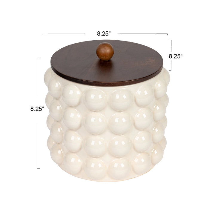 Stoneware Canister w/ Raised Dots & Acacia Wood Lid & Natural
