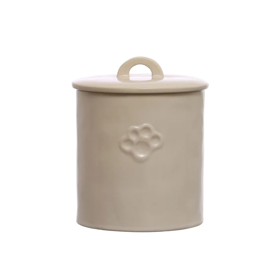 white ceremic dog treat canister