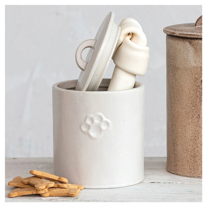 white ceremic dog treat canister