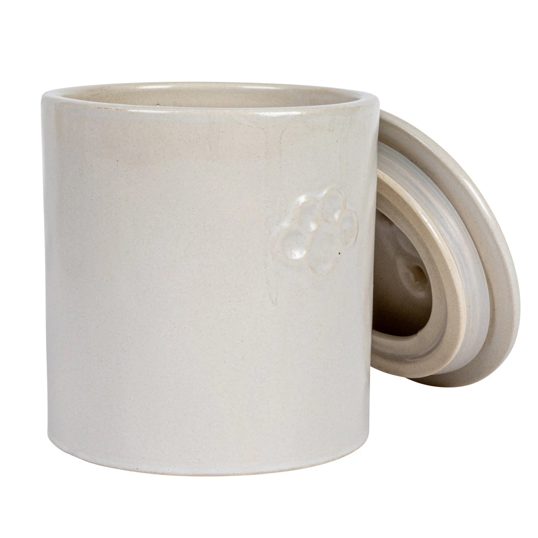 white ceremic dog treat canister