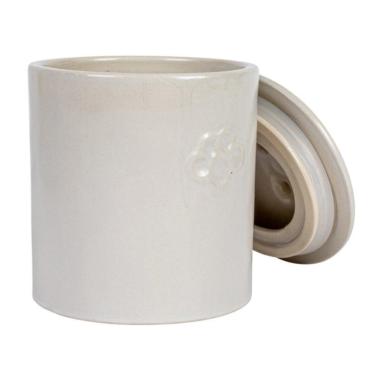 white ceremic dog treat canister