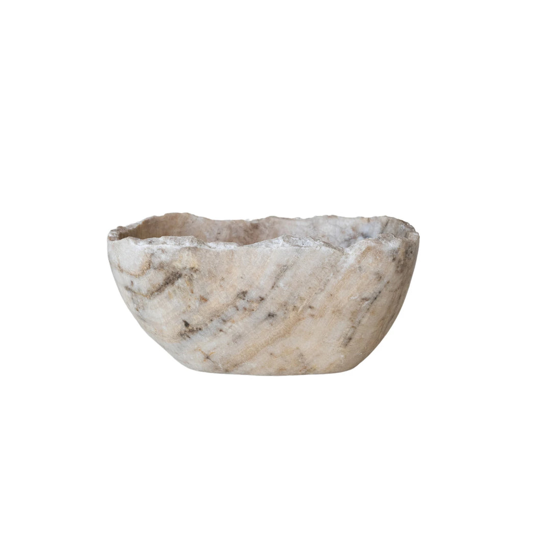 Marble bowl with gray and beige grain and rough edges