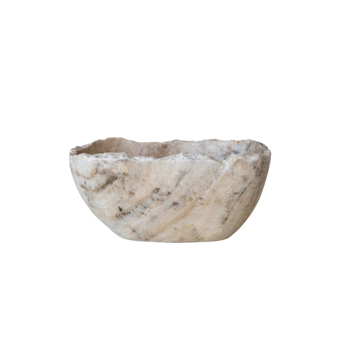 Marble bowl with gray and beige grain and rough edges