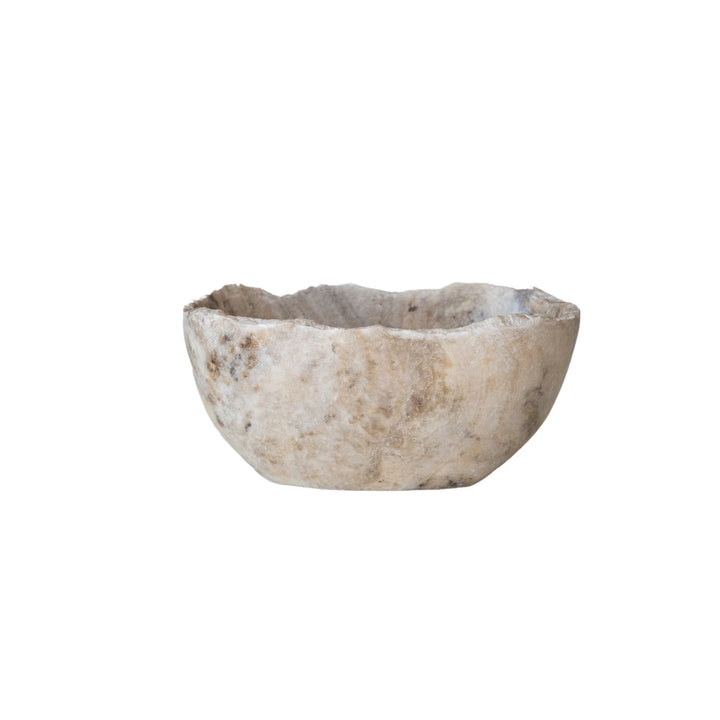 Marble bowl with gray and beige grain and rough edges