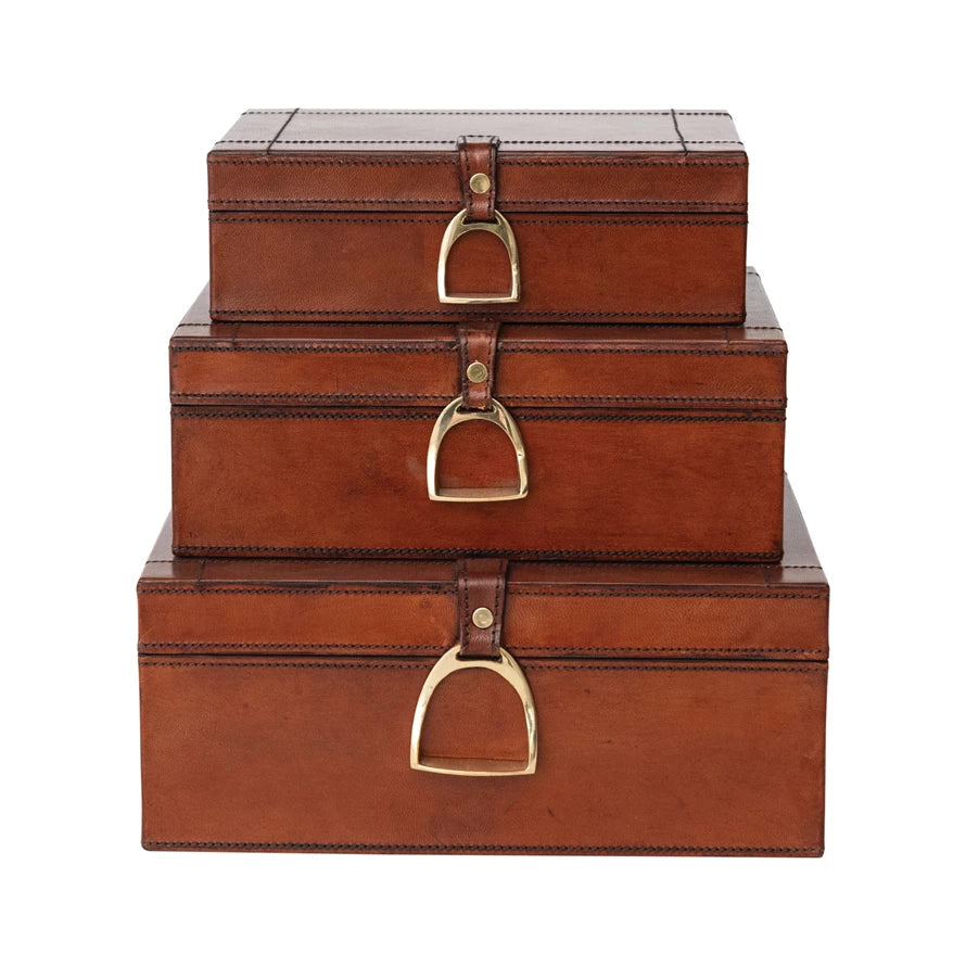 Stitched Leather & Brass Nesting Boxes