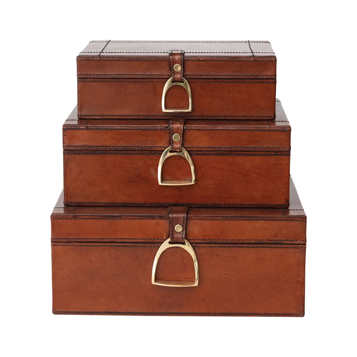 Stitched Leather & Brass Nesting Boxes