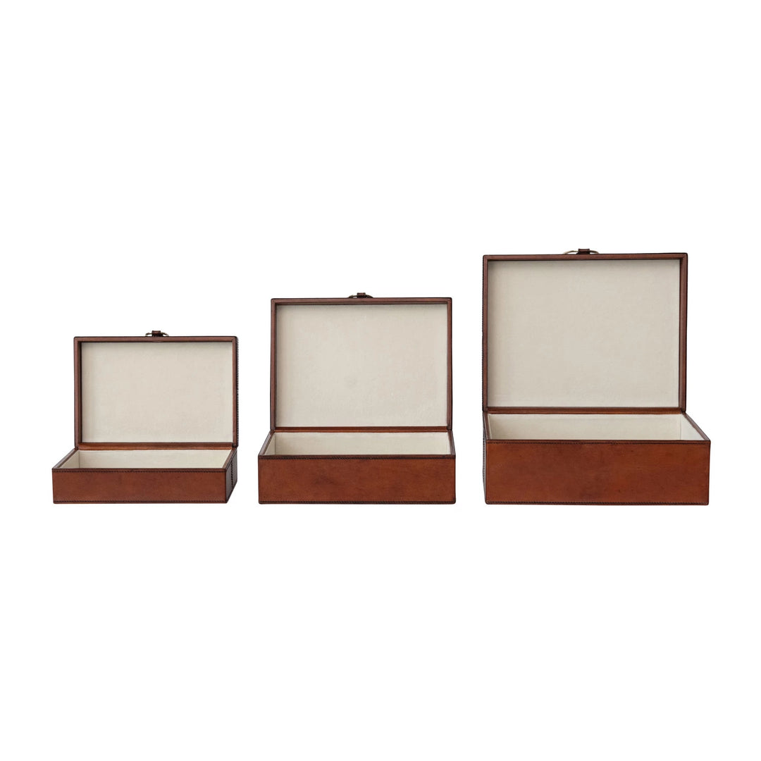 Stitched Leather & Brass Nesting Boxes