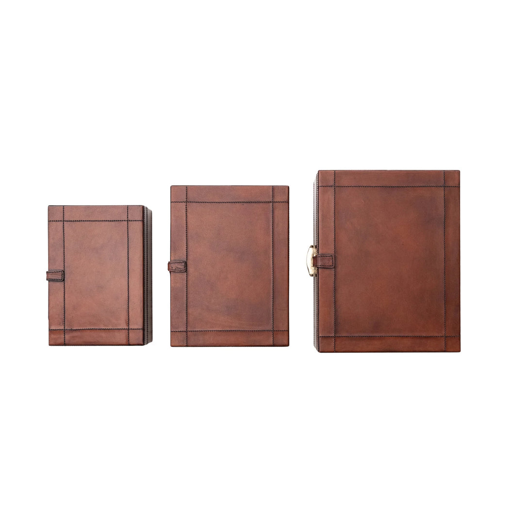 Stitched Leather & Brass Nesting Boxes