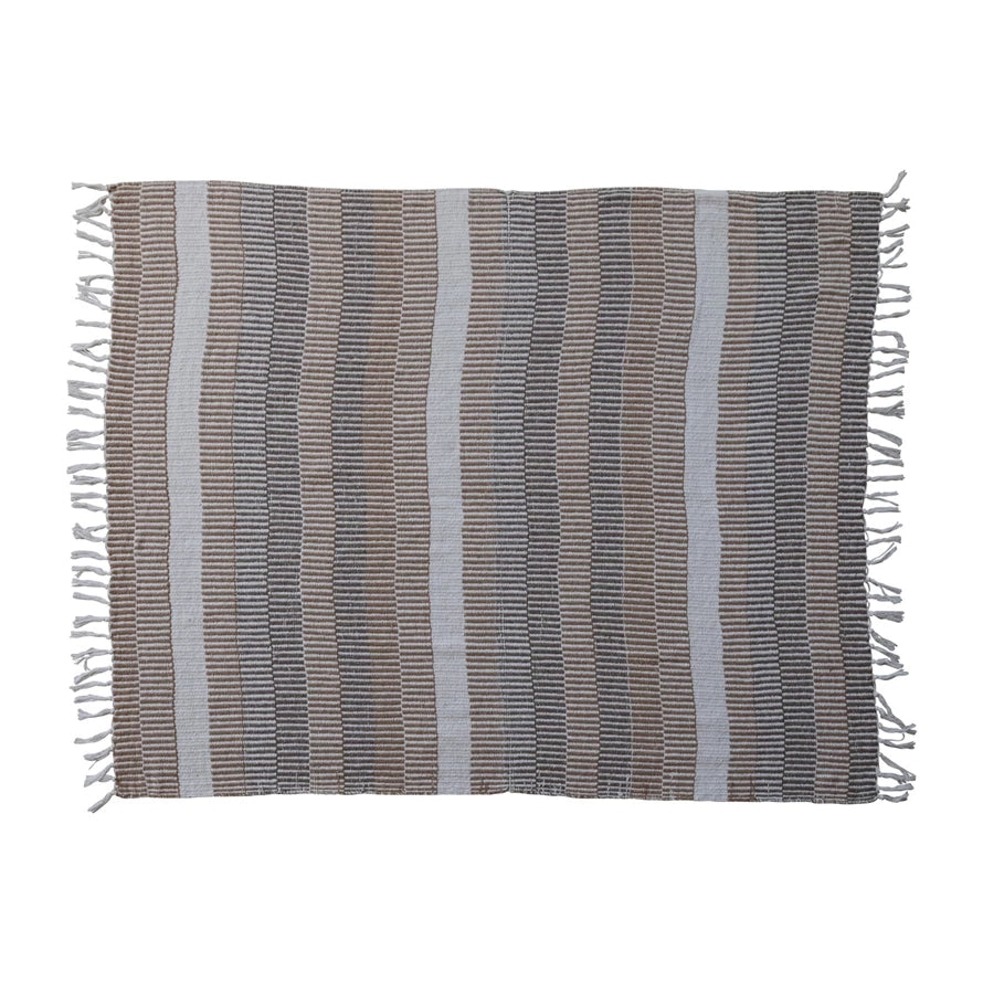 Striped woven throw blanket with fringes 