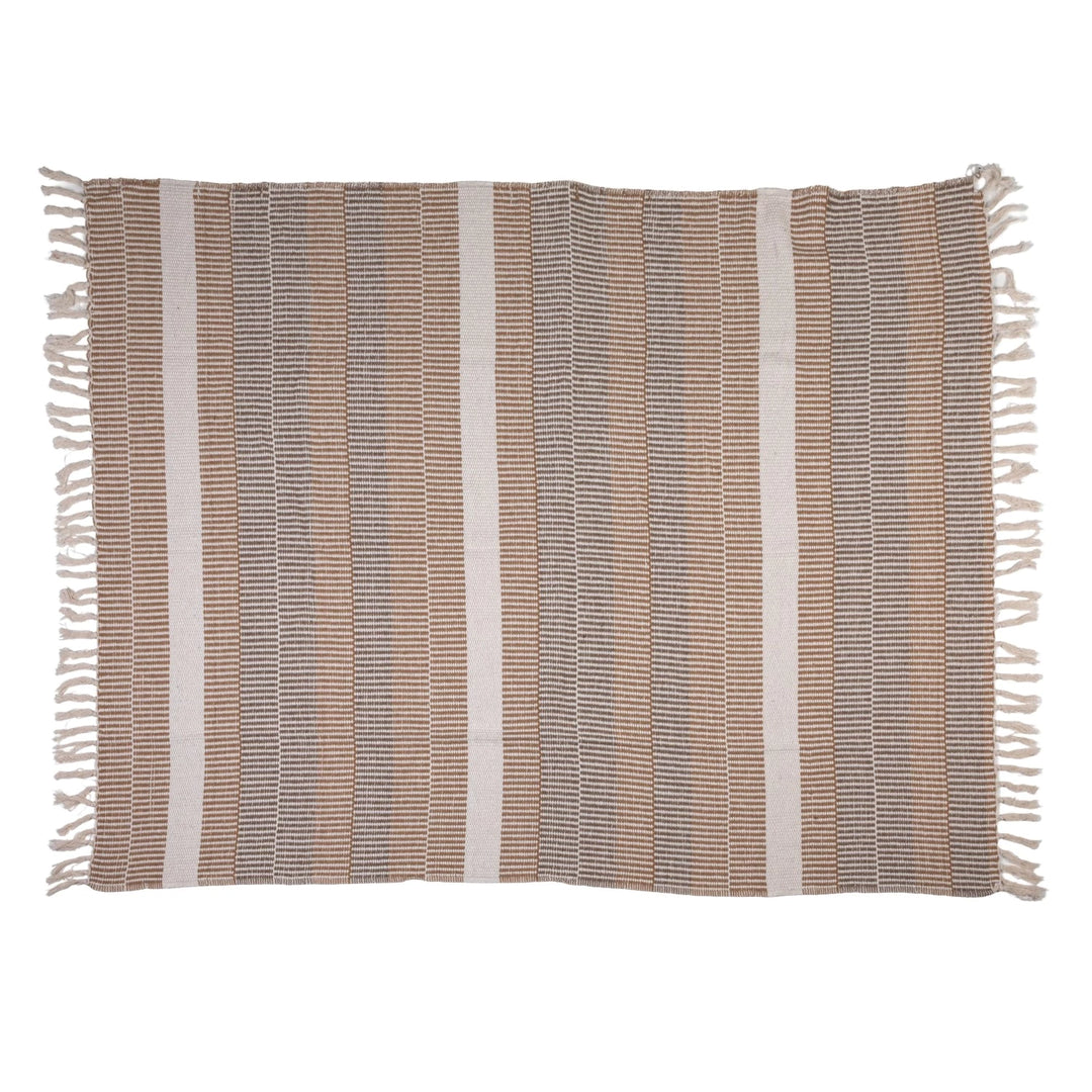 Striped woven throw blanket with fringes