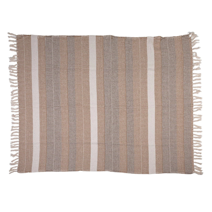 Striped woven throw blanket with fringes