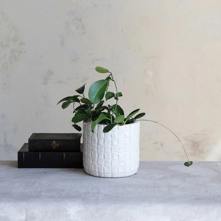 Stoneware Woven Textured Pot
