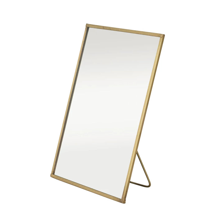 Rectangular mirror with gold frame on a white background