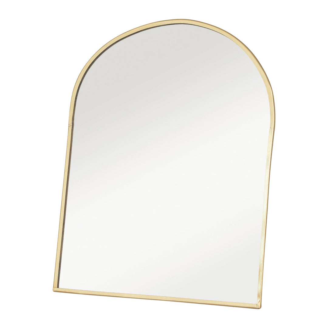 Arched mirror with gold frame on a white background