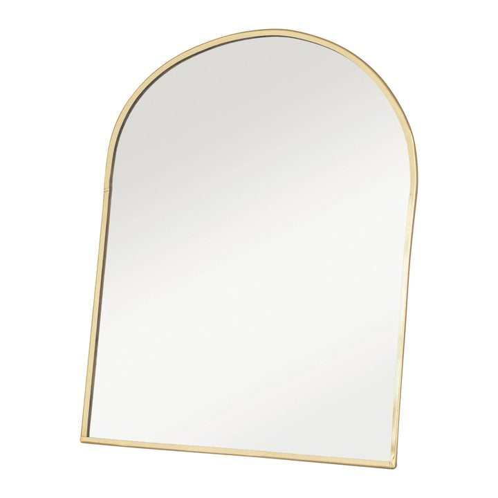 Arched mirror with gold frame on a white background