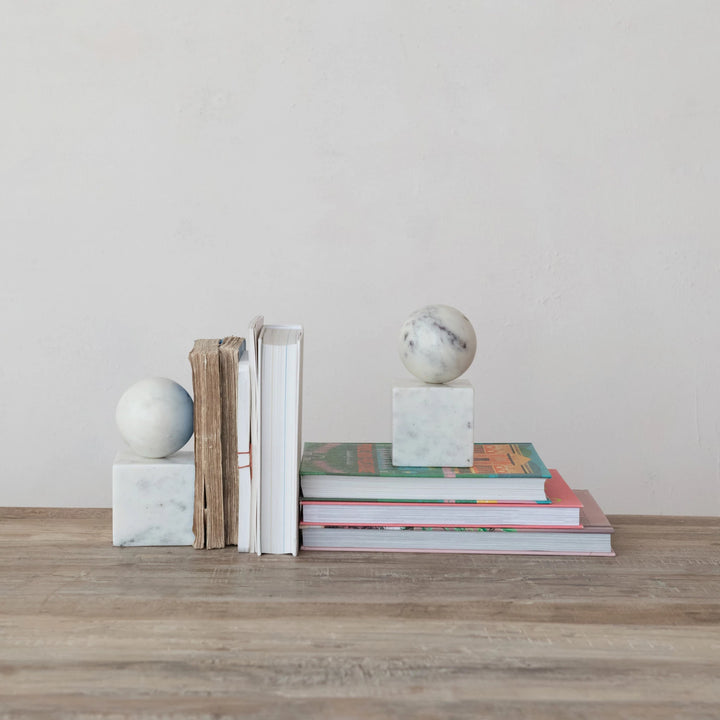 geometric marble bookends