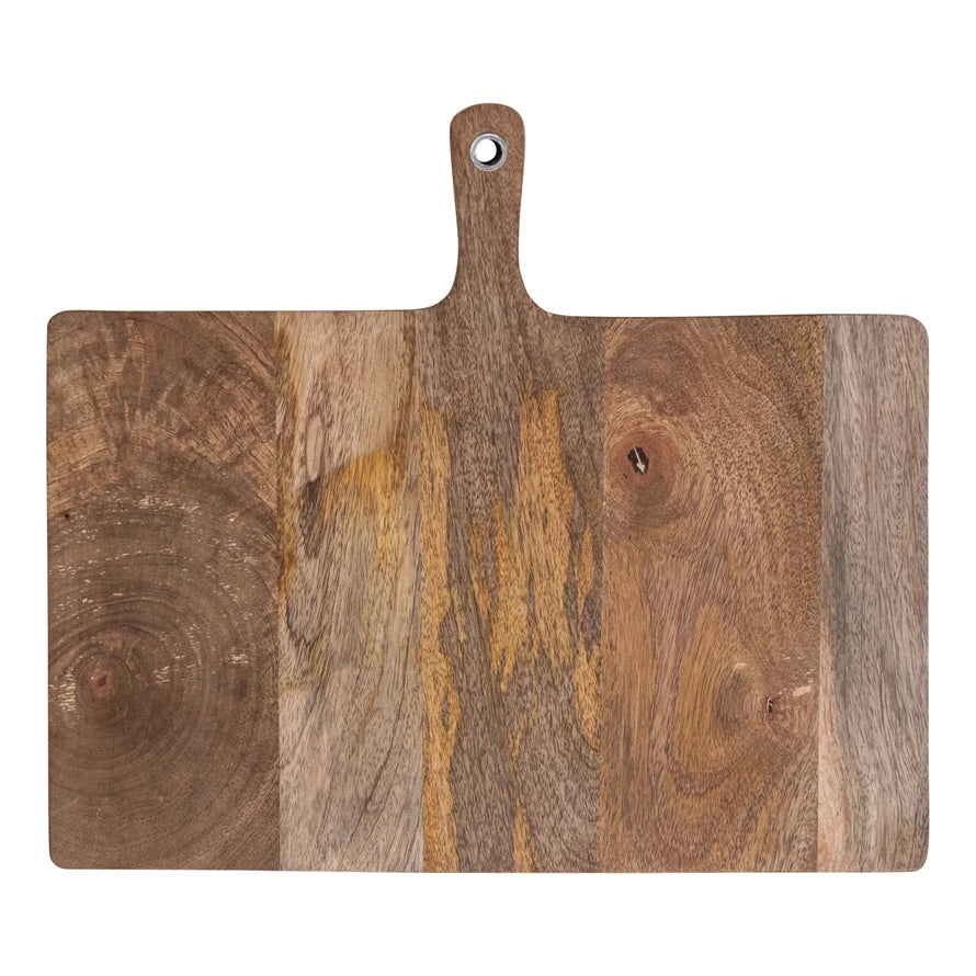large wooden cutting board with handle