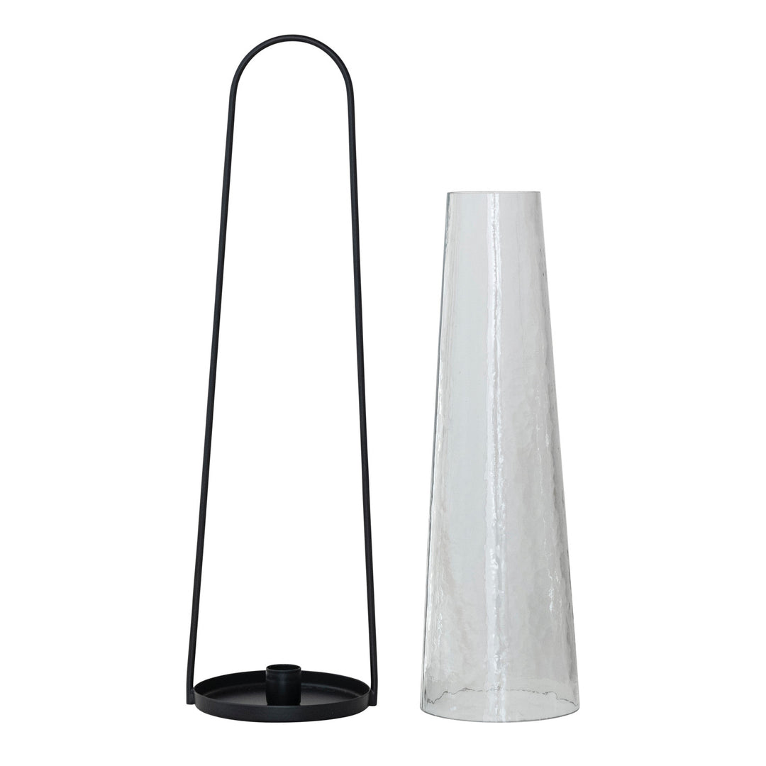 Metal Lantern & Hammered Glass Hurricane
